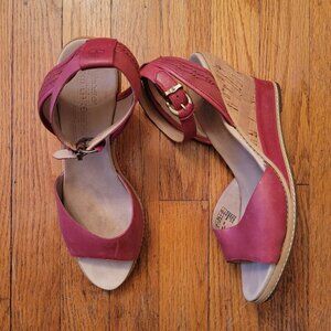 Timberland Earthkeepers Red Leather Cork Wedge Sandals 10 Open Toe Summer